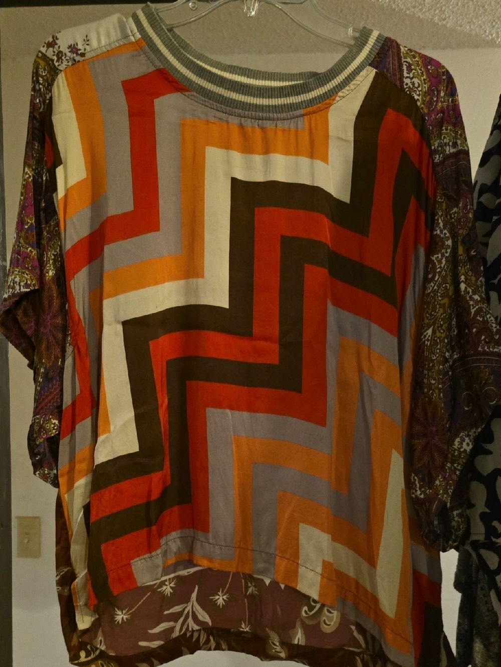 TINY Colorblock Chevron Blouse in Orange, Red & Brown - Women's Top